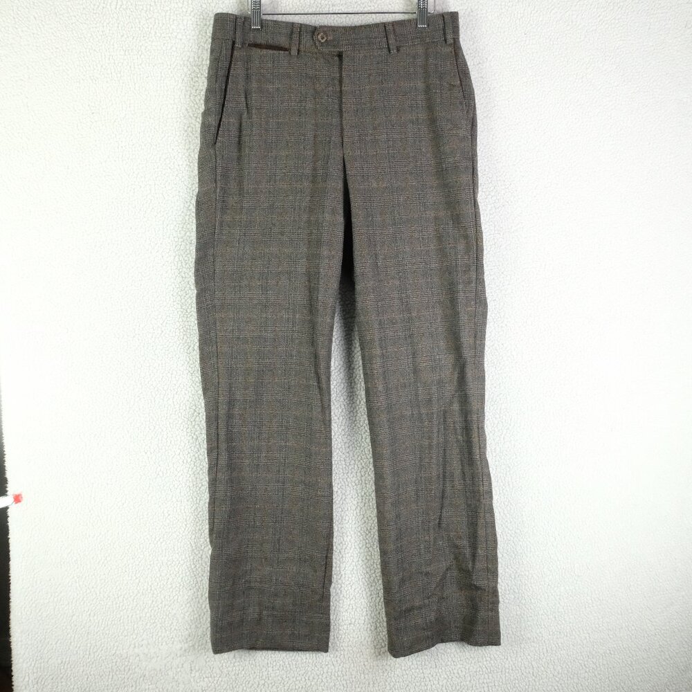 Hiltl Pants Mens 32X32 Gray Glen Plaid Wool Trousers Retro